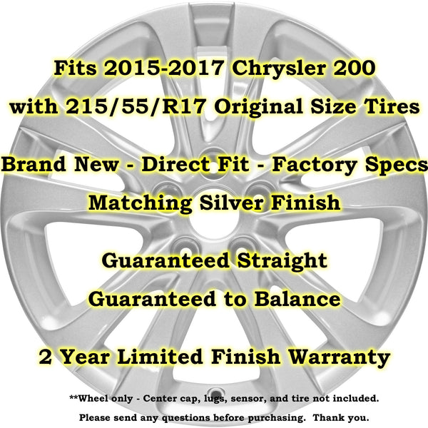 New 17" 2015-2017 Chrysler 200 Silver Replacement Alloy Wheel - 2511 - Factory Wheel Replacement