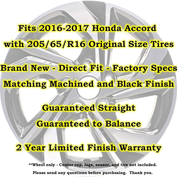 New 16" 2016-2017 Honda Accord Replacement Alloy Wheel - 64078 - Factory Wheel Replacement