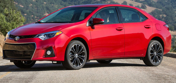2015 Red Toyota Corolla S with Factory 17 Inch Black and Machined Alloy Wheels