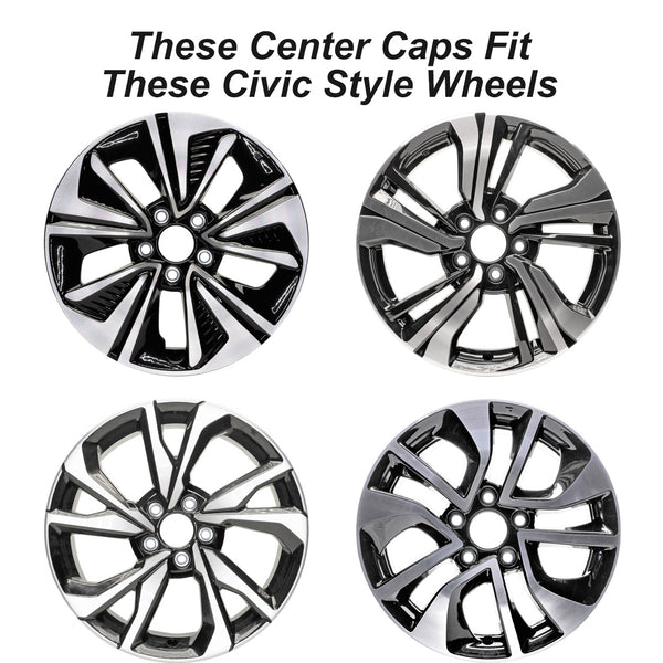 New Reproduction Black Center Cap for Many Honda Alloy Wheels - 2.75" Diameter - Factory Wheel Replacement